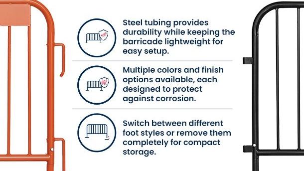 7.5 ft Metal Barricade | Feet Options | Color Options