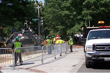Crowd control barricades at a public site