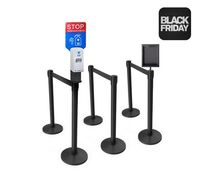 10 ft SmartQ Retractable Belt Barrier Black Post | 6-Pack