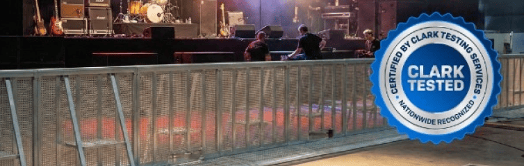 Clark-tested aluminum stage barrier for concert security